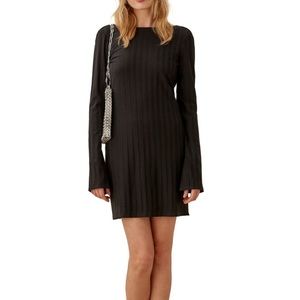 Reformation Cait Open Back Long Sleeve Mini Dress Black